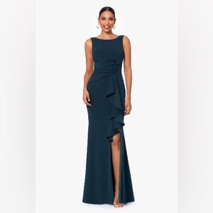 Betsy & Adam Teal Maxi Dress with Ruffle Detail